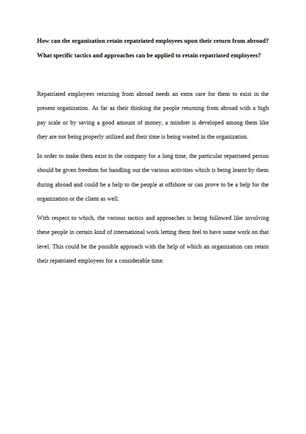 Employees Repatriation
