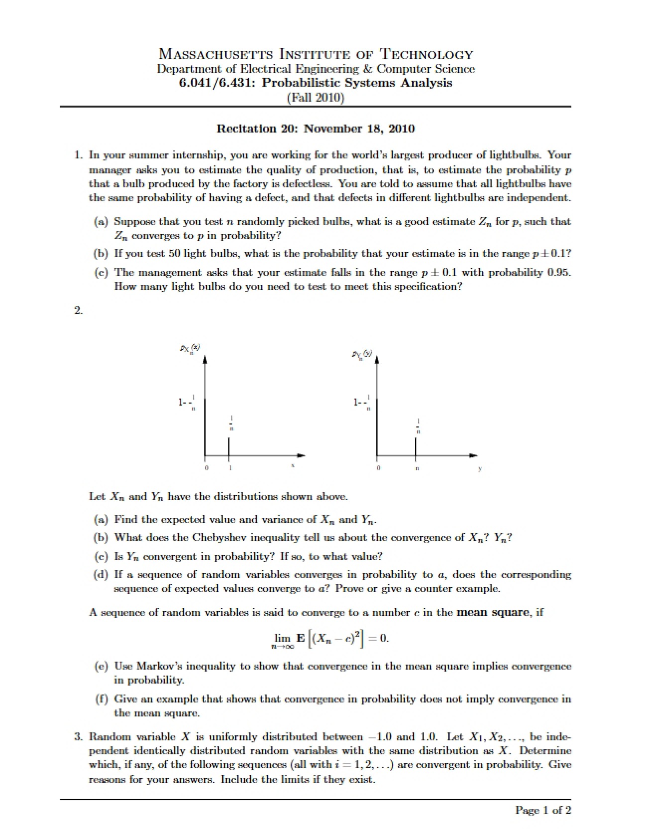 Class Notes: Probabilistic Systems