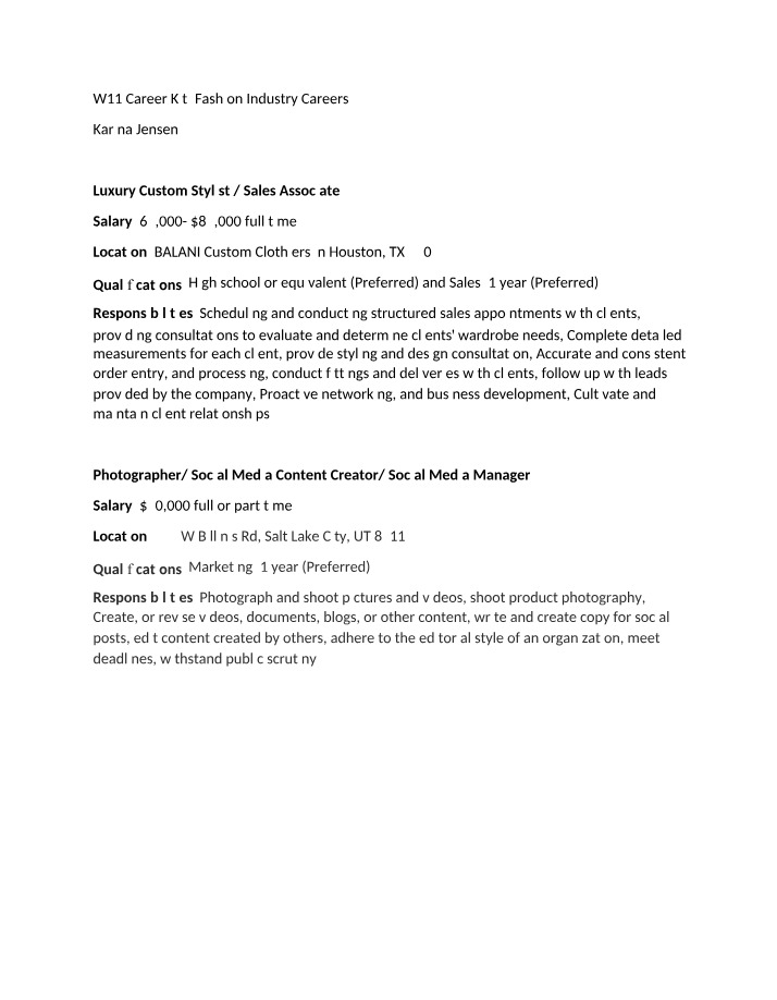 Fashion Industry Careers - W11 Career Kit