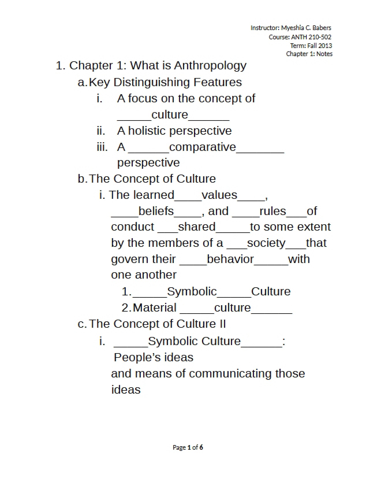 Notes on the First Chapter of Social and Cultural Anthropology