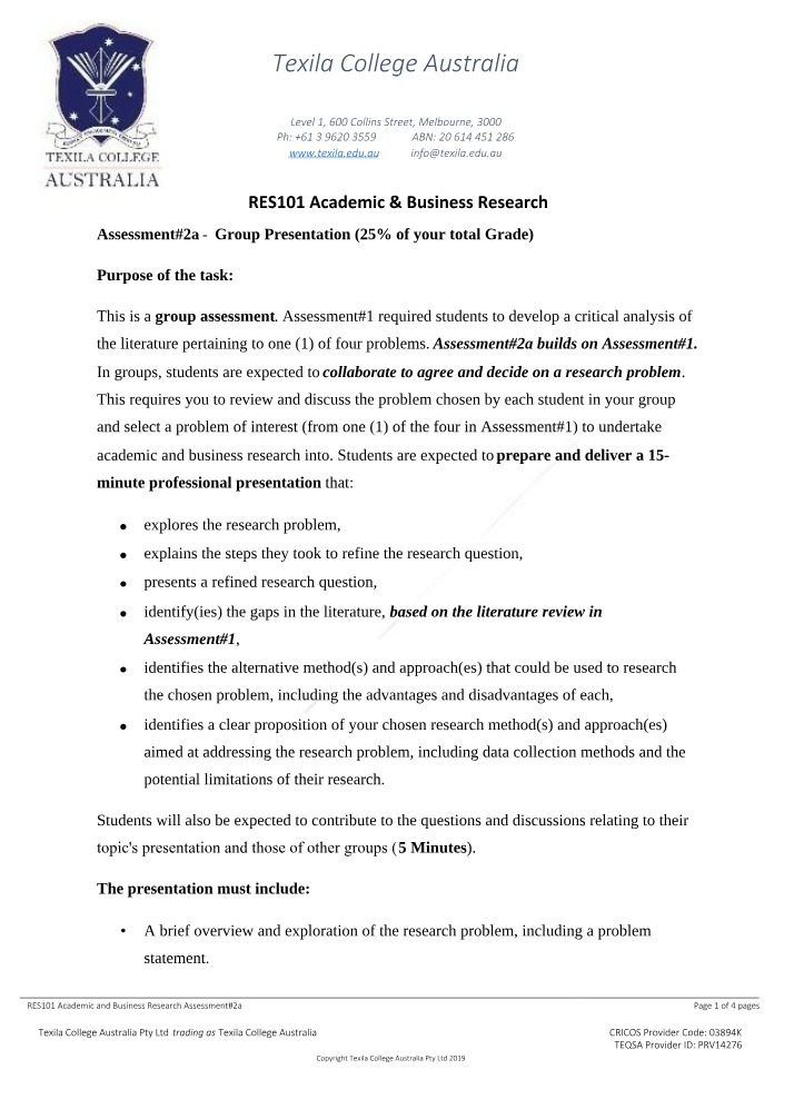 Assessment #2a Instructions - RES101