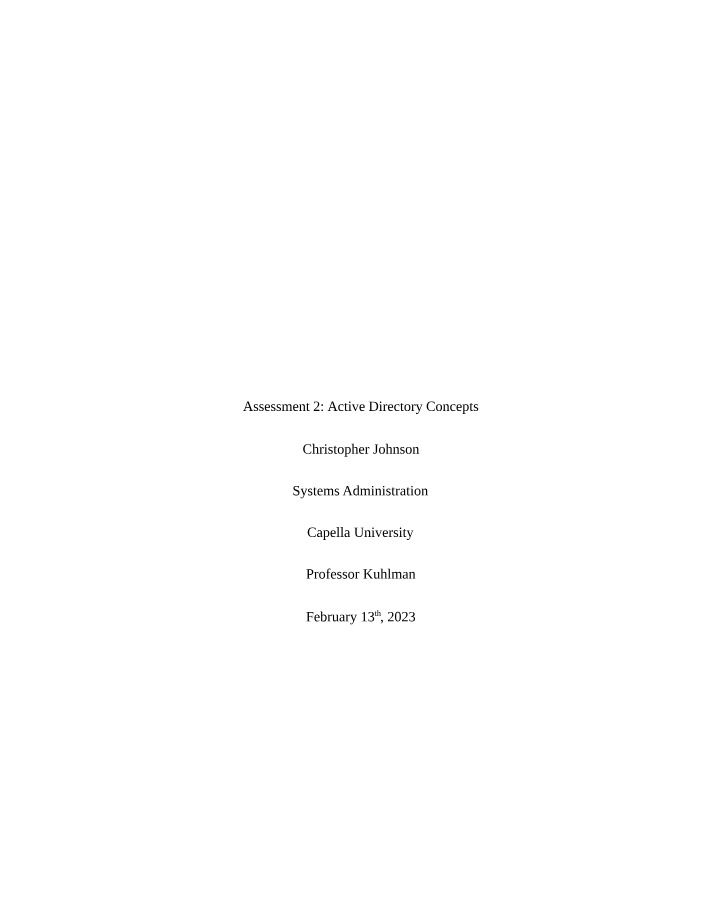 Active Directory Concepts - Assessment 2