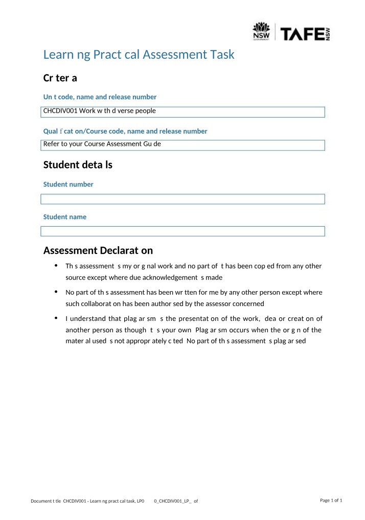 CHCDIV001 - Practical Task 3 of 3
