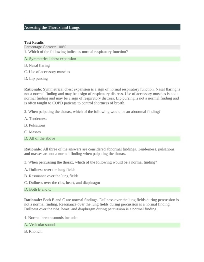 Thorax and Lungs - Assessment Results and Abnormal Findings