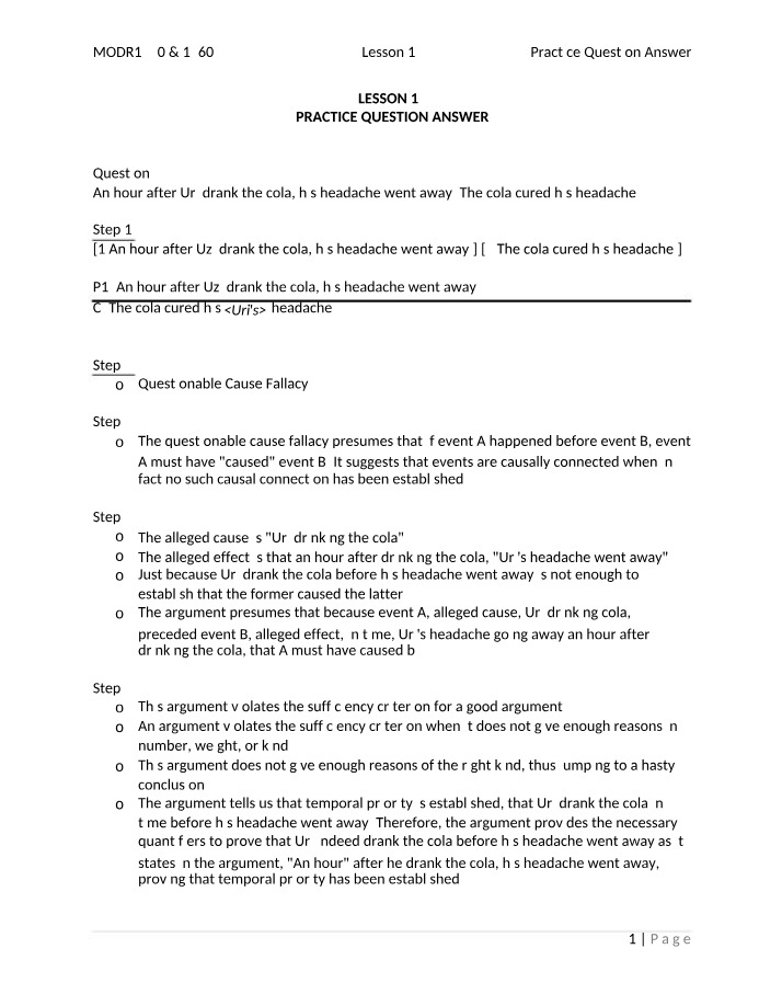 Analyzing Causation in Arguments - Lesson 12 Practice Questions