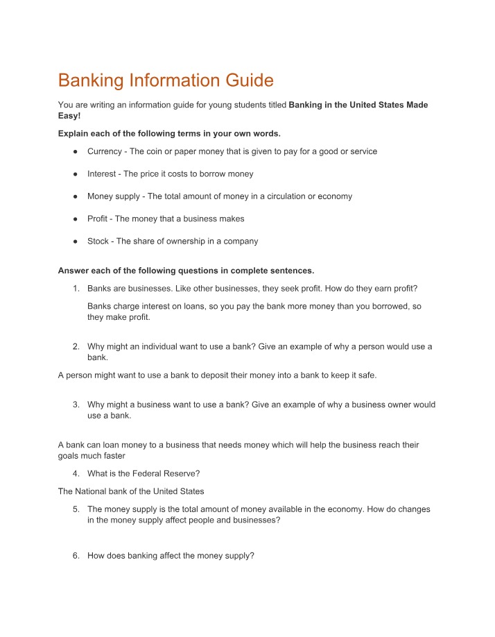 Guide to Banking Information