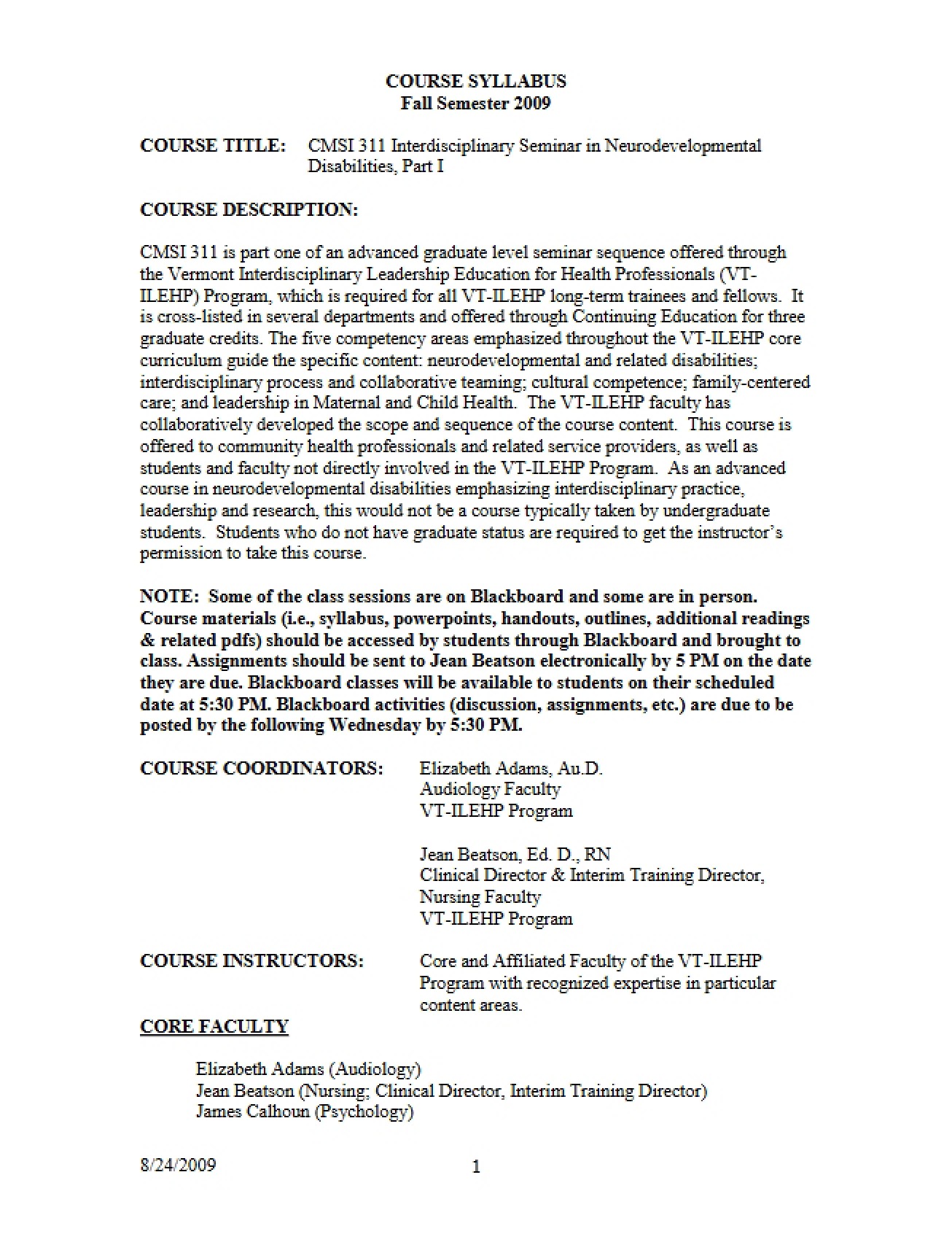 Neurodevelopmental Disabilities Interdisciplinary Seminar Syllabus