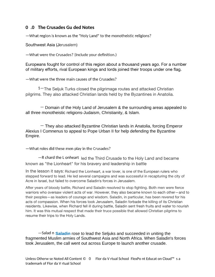 Guided Notes on the Crusades