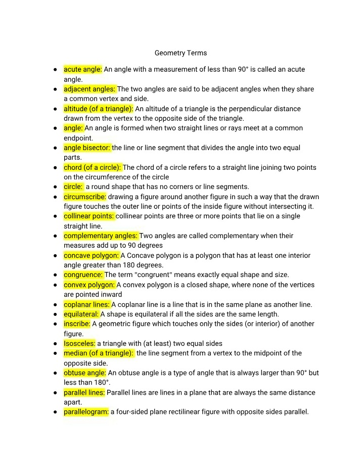 Journal 1 - Parallel Lines and Geometry Terms