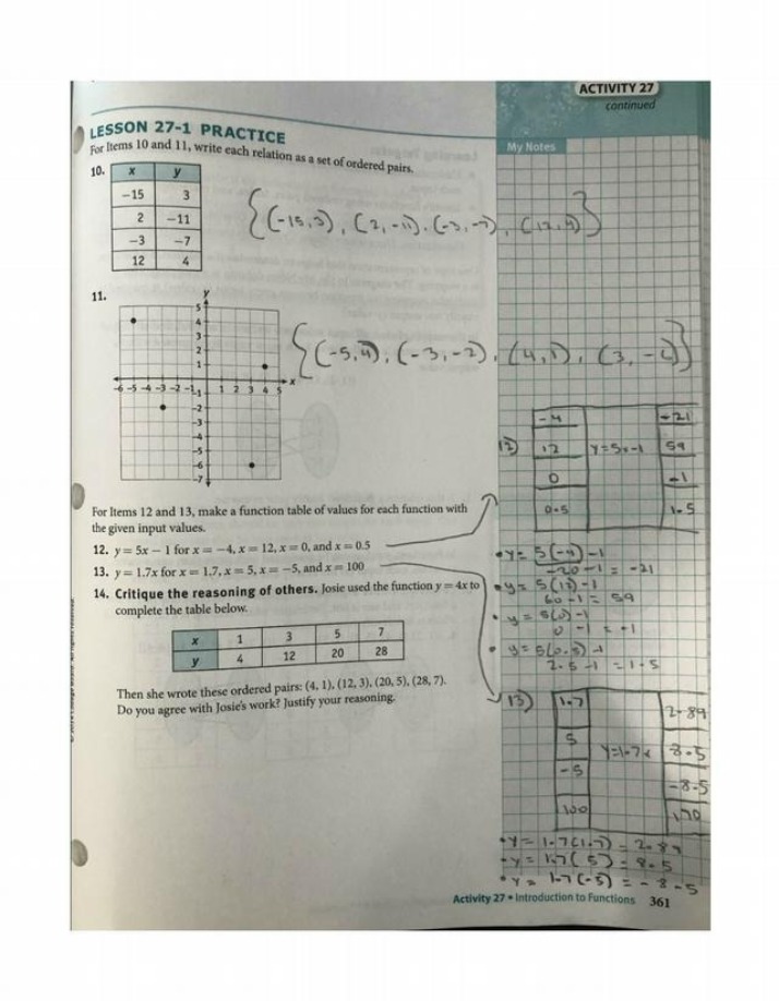 Introduction to Functions - Practice Writing Ordered Pairs and Function Tables