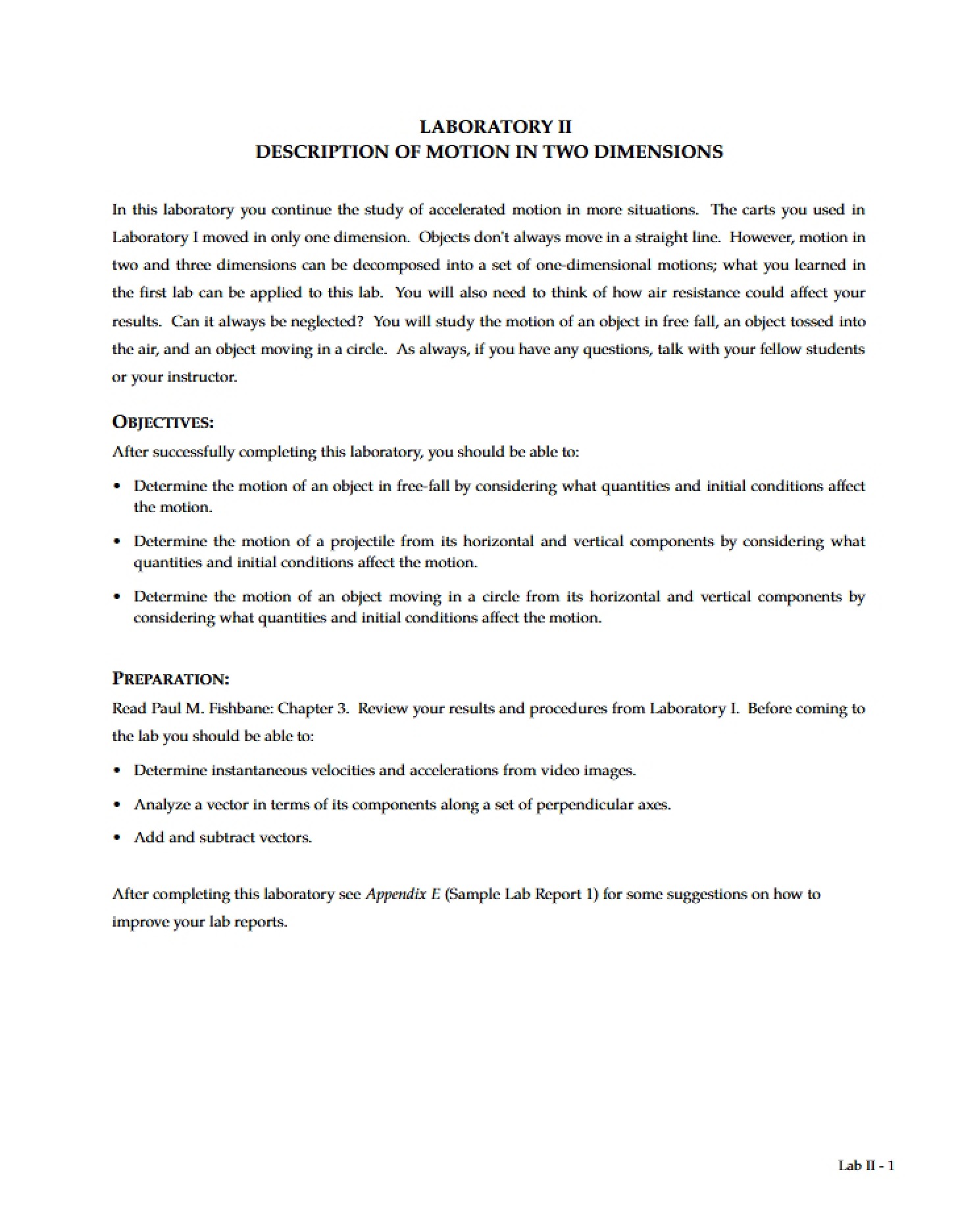 Lab II Motion Description (2D)
