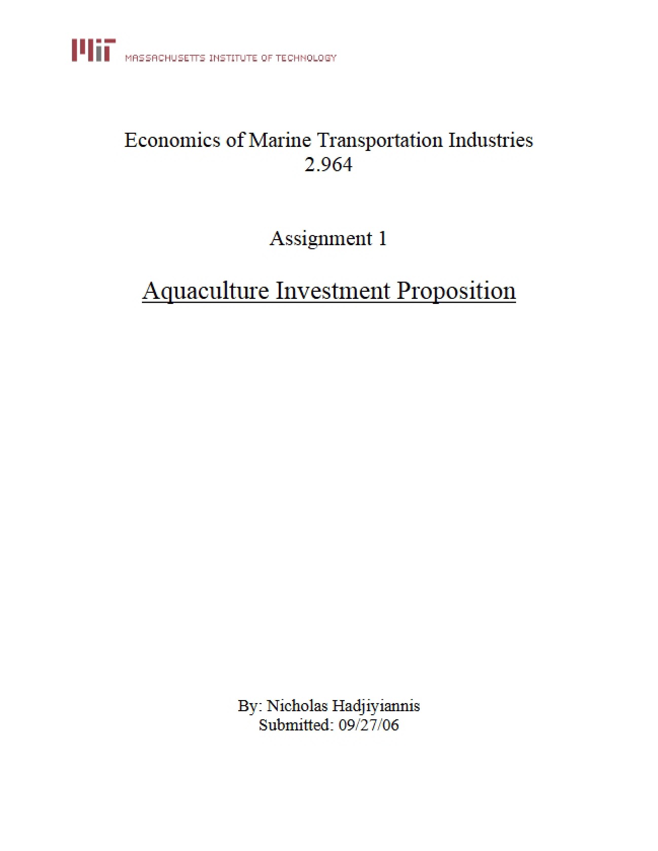 Investment Proposition for Aquaculture