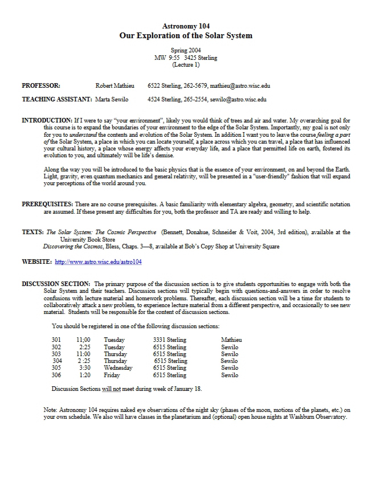 Course Guide for Astronomy 104