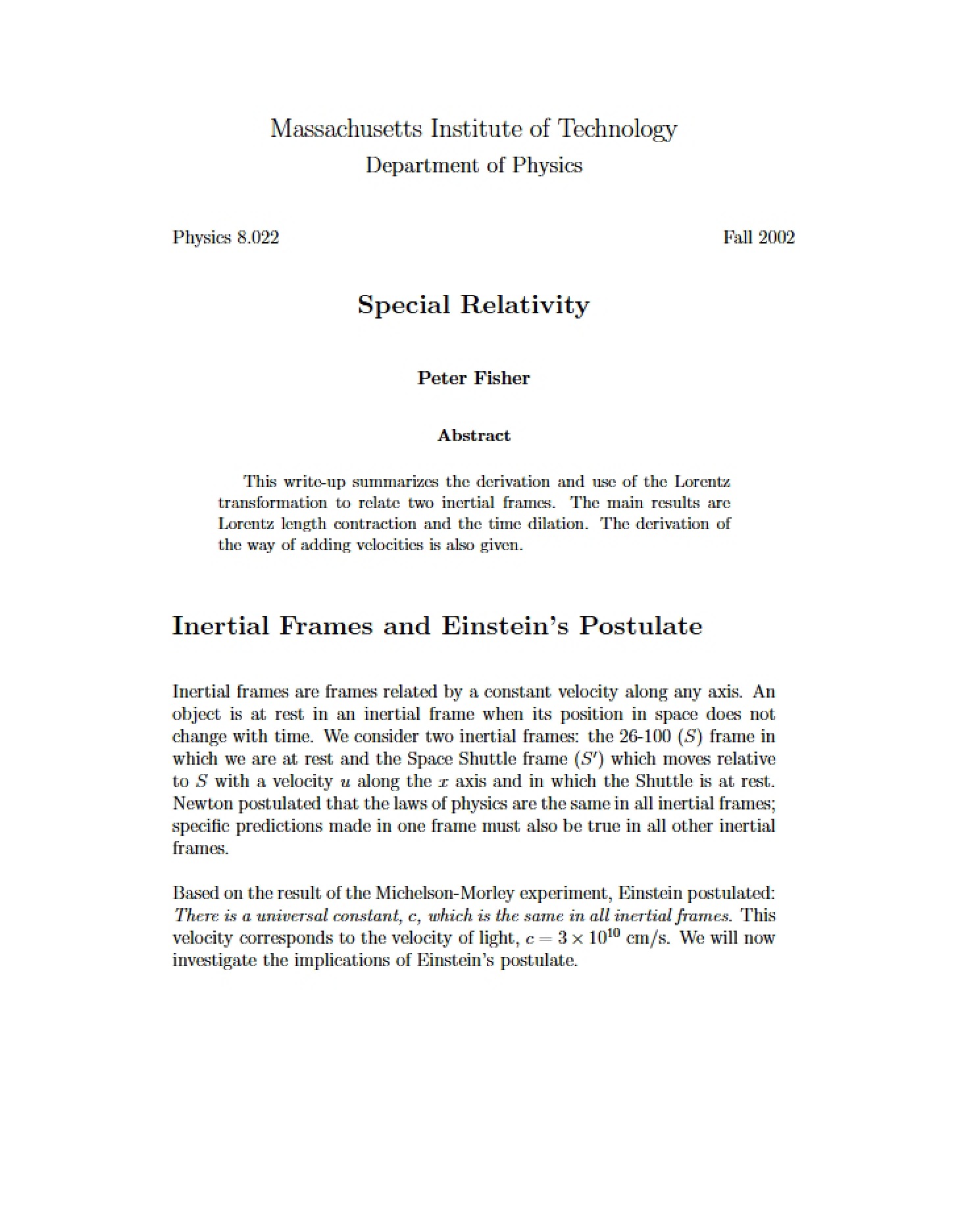 Relativity (Special)