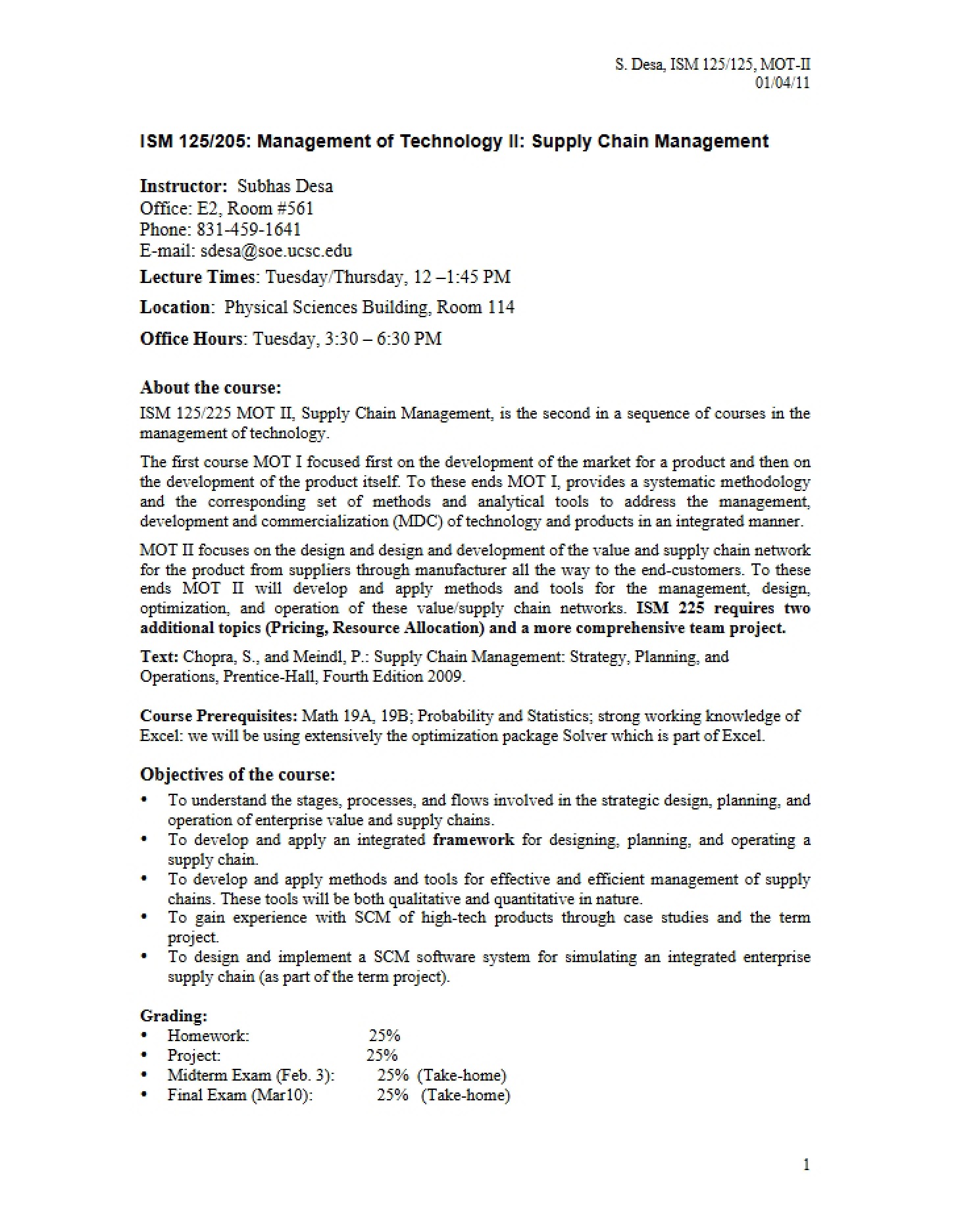 Syllabus for ISM 125