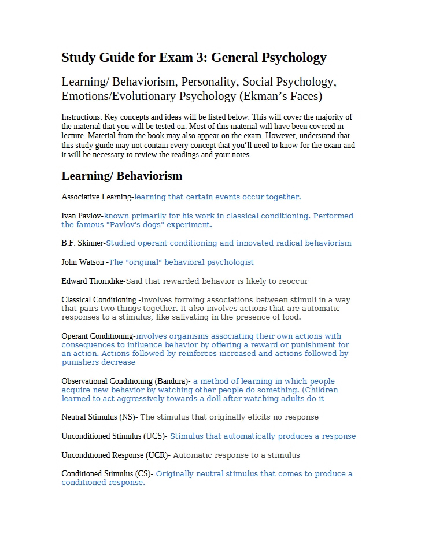 General Psychology Exam 3 Guide
