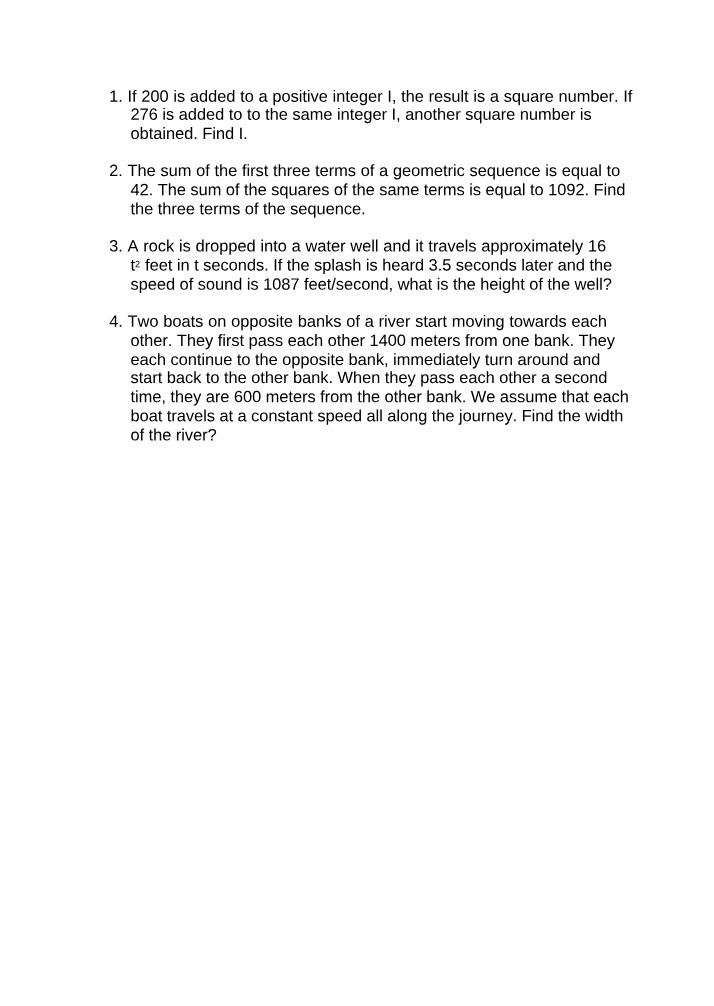 Problems in Sequences, Integers, and Kinematics