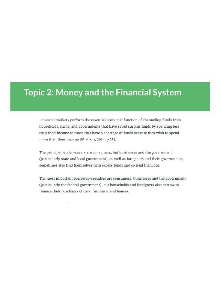Money and the Financial System - Topic 2