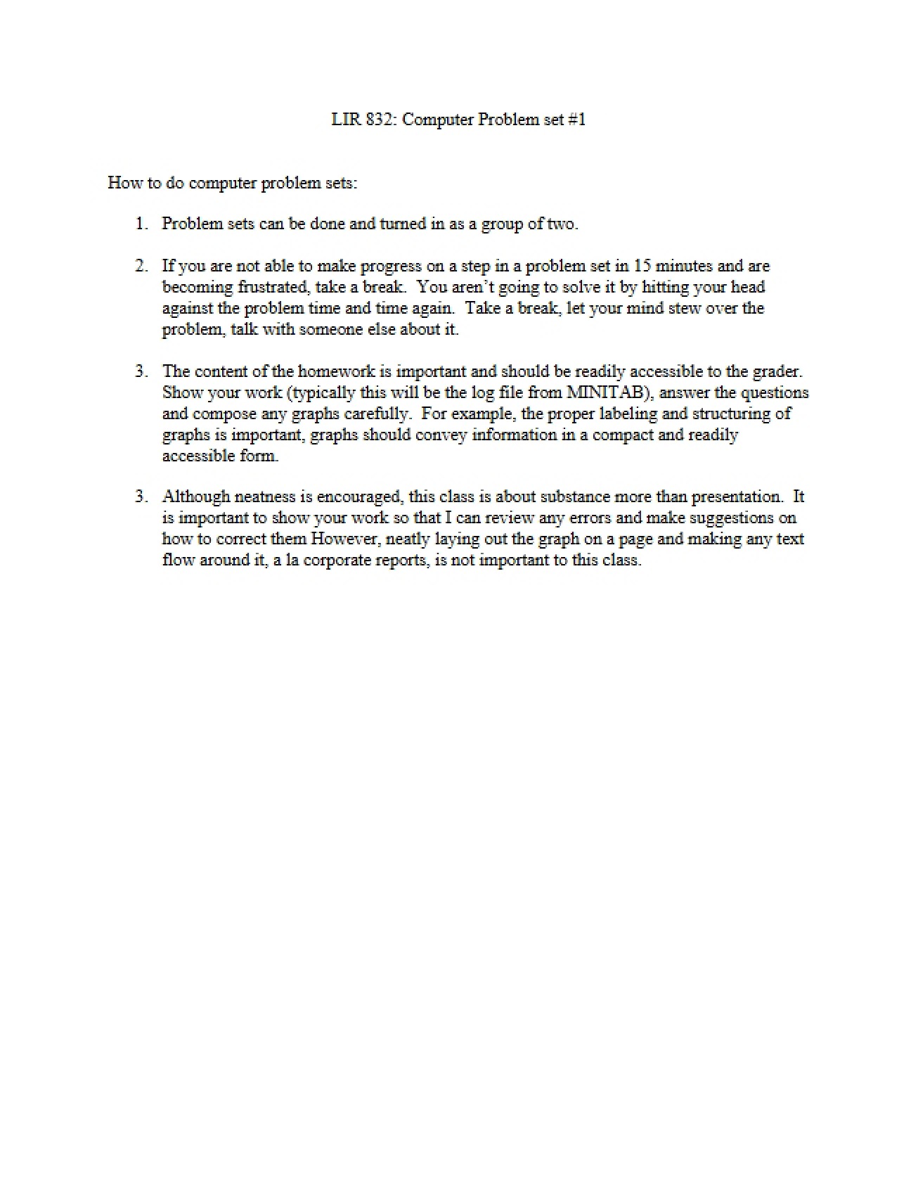 Computer Problem Set One