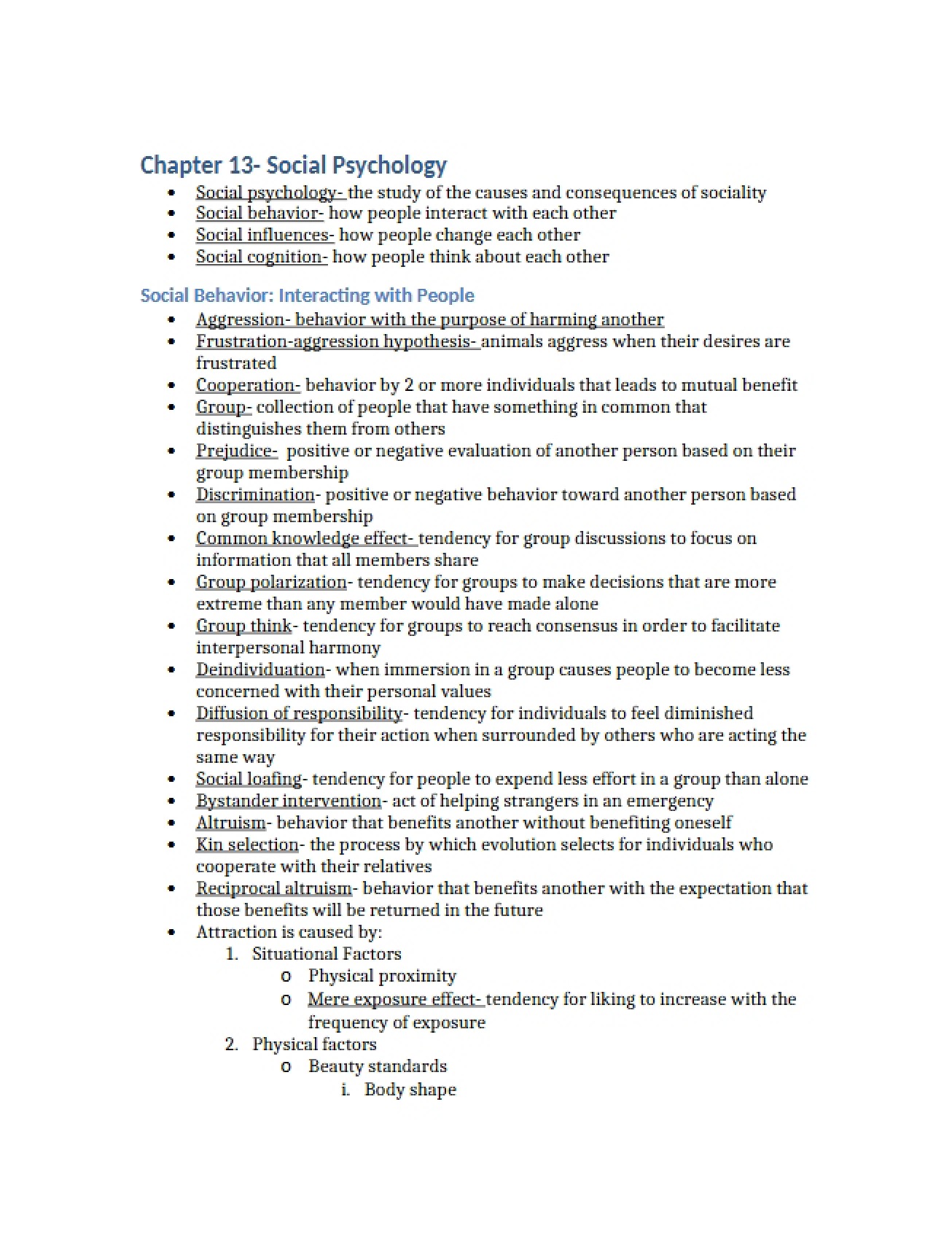 Chapter Thirteen Social Psychology Concepts