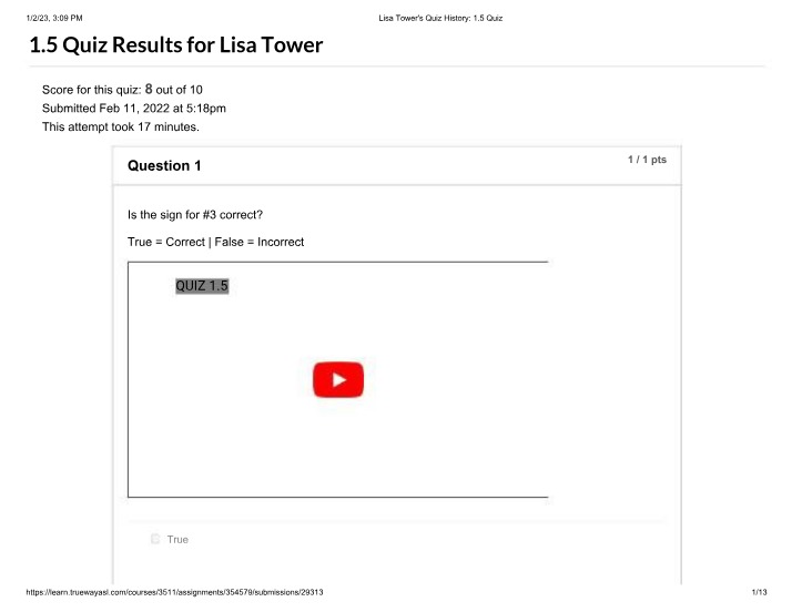 Quiz 1.5 Results - Lisa Tower