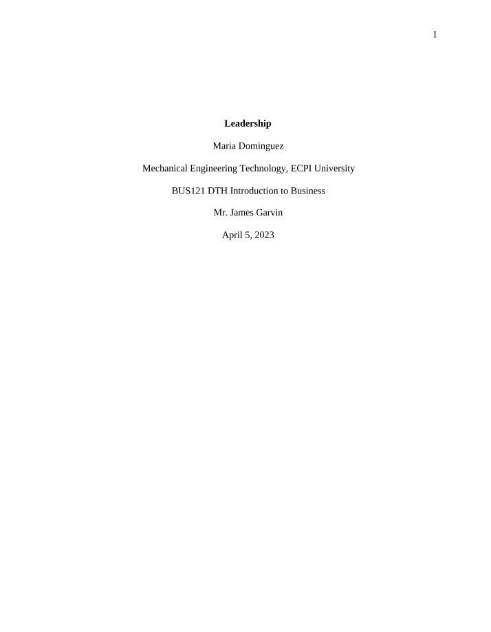 BUS121 - Introduction to Business - Leadership