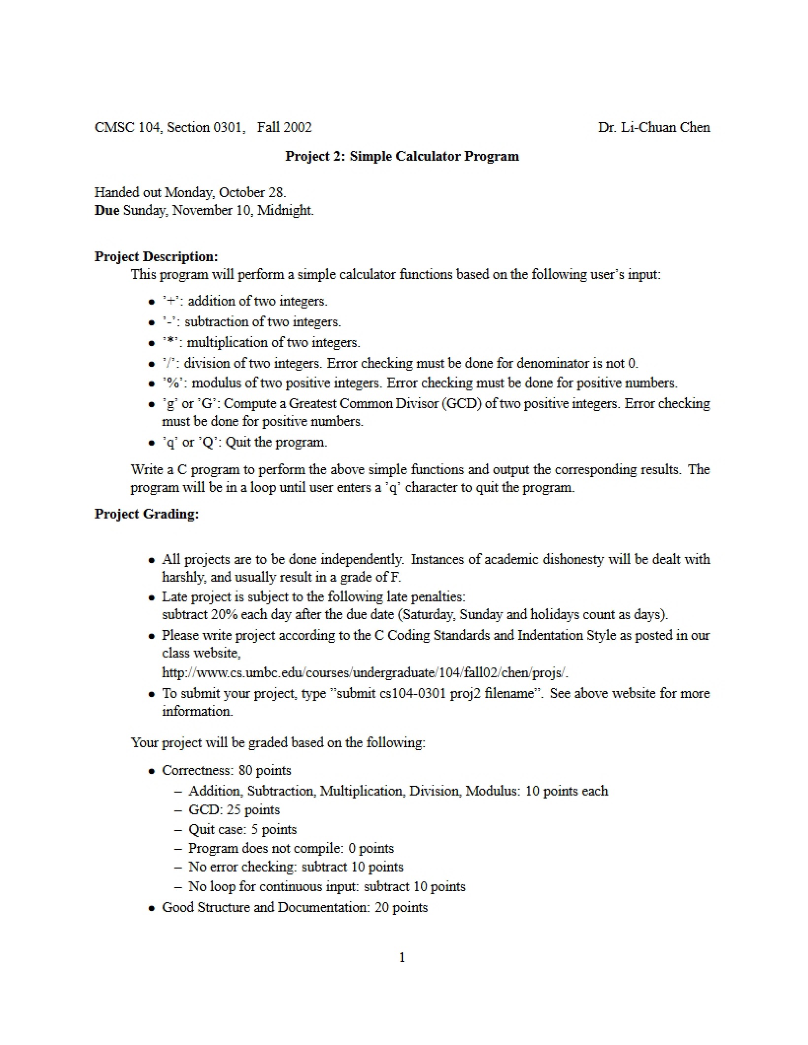 Calculator Program Project 2