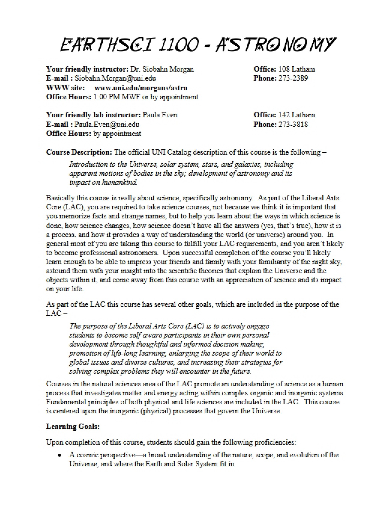 Astronomy Syllabus