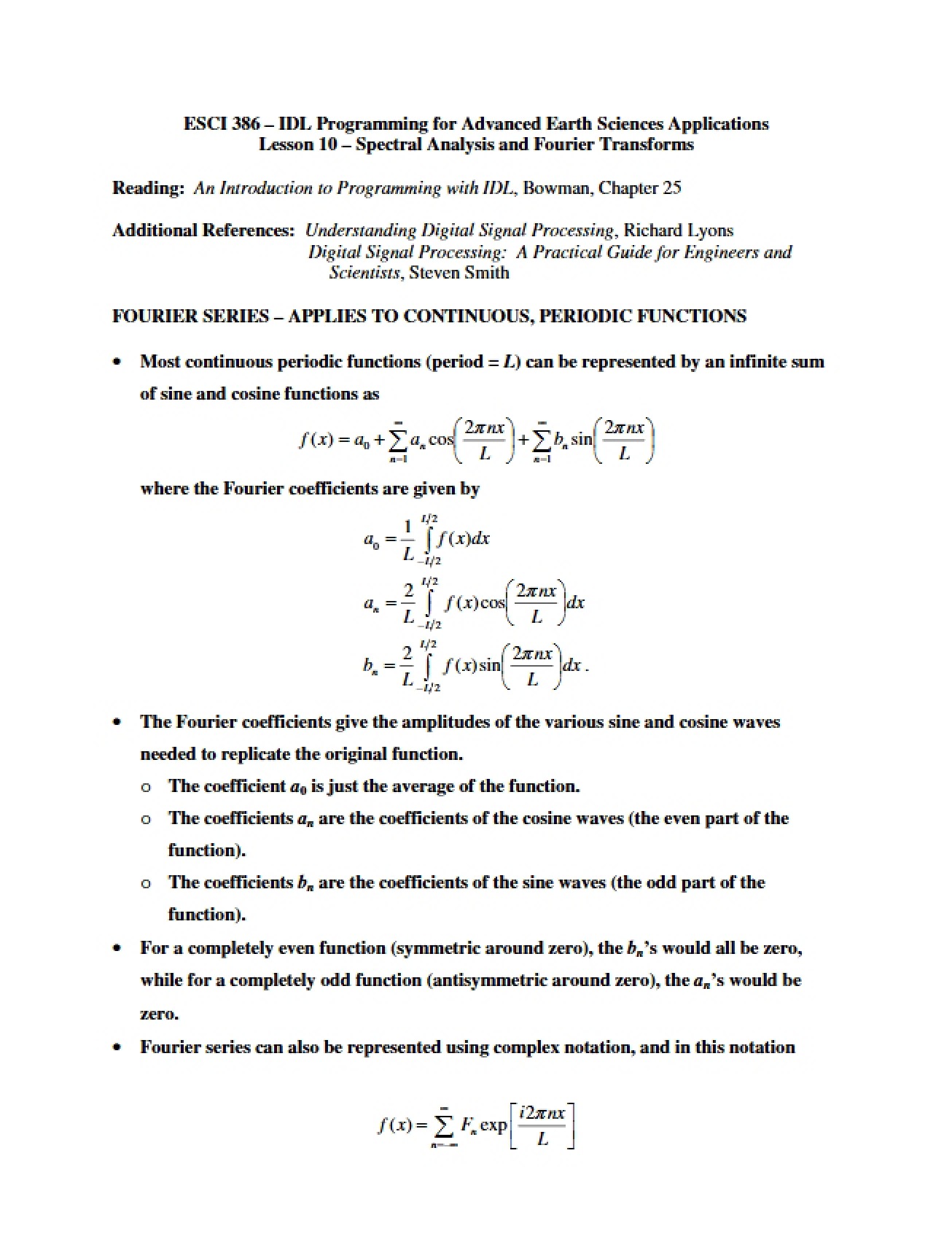 Fourier Transforms and Analysis of Spectra