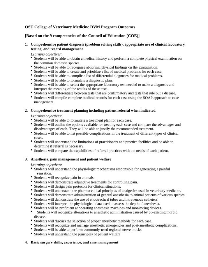 DVM Program Outcomes - OSU College of Veterinary Medicine
