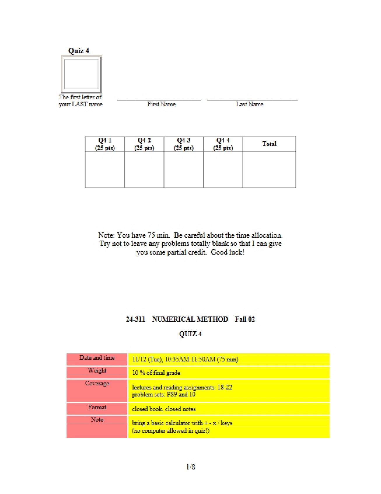 General Numerical Methods Quiz