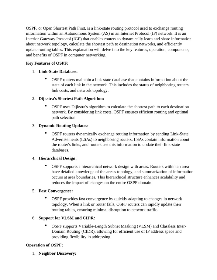 OSPF Components, Operation, and Key Features