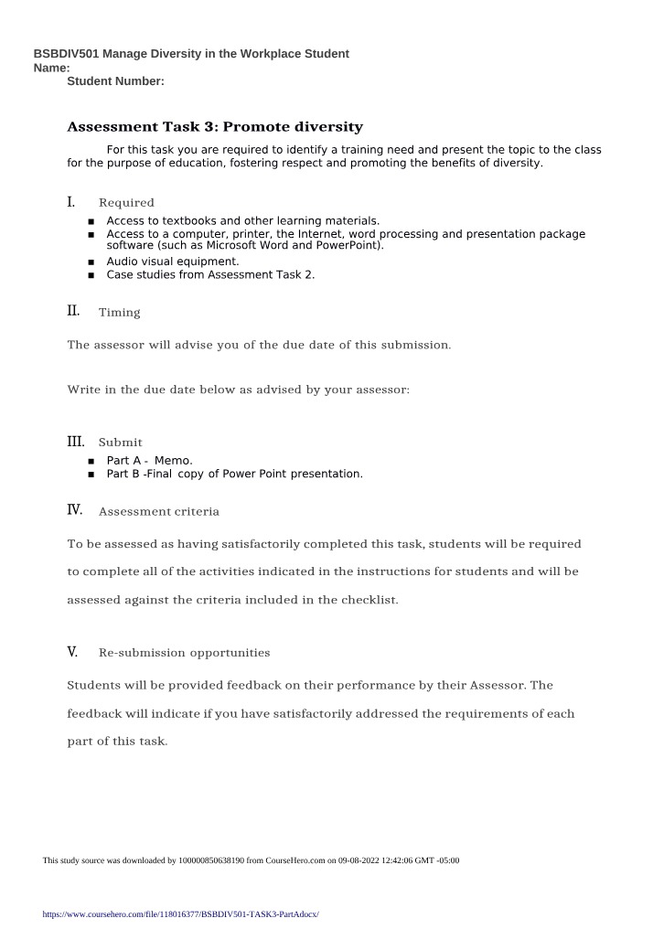 Assessment Task 3 - Promoting Workplace Diversity