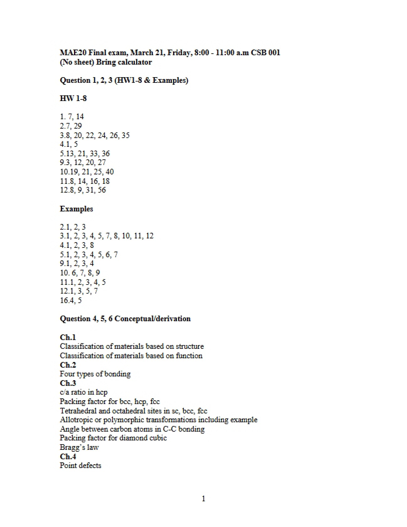 Materials Science Final Examination