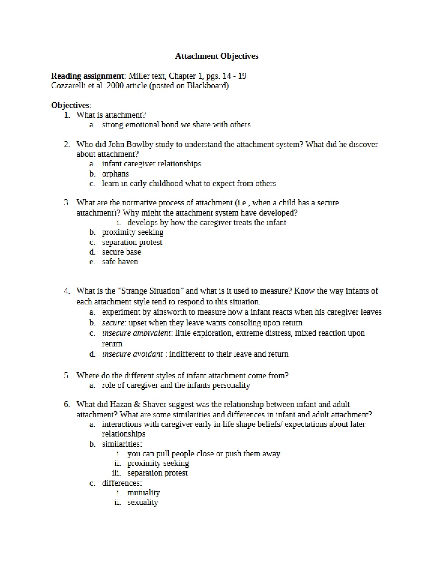 Objectives for Attachment