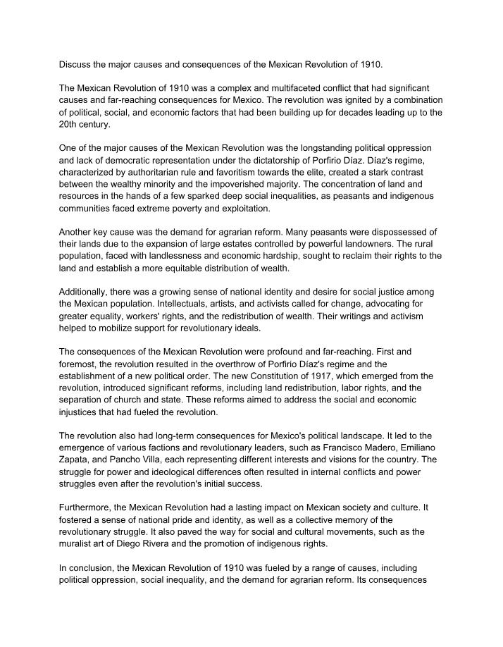 The Mexican Revolution - Causes and Consequences