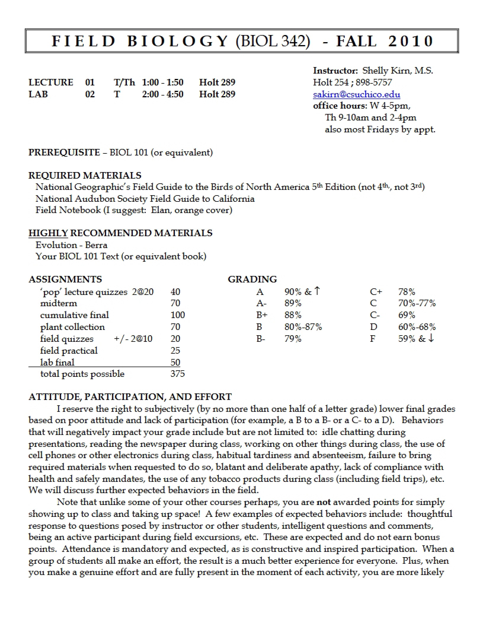 Syllabus Field Biology