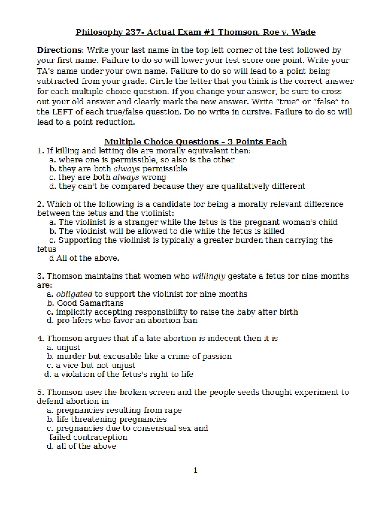 First Practice Exam for PHI 237