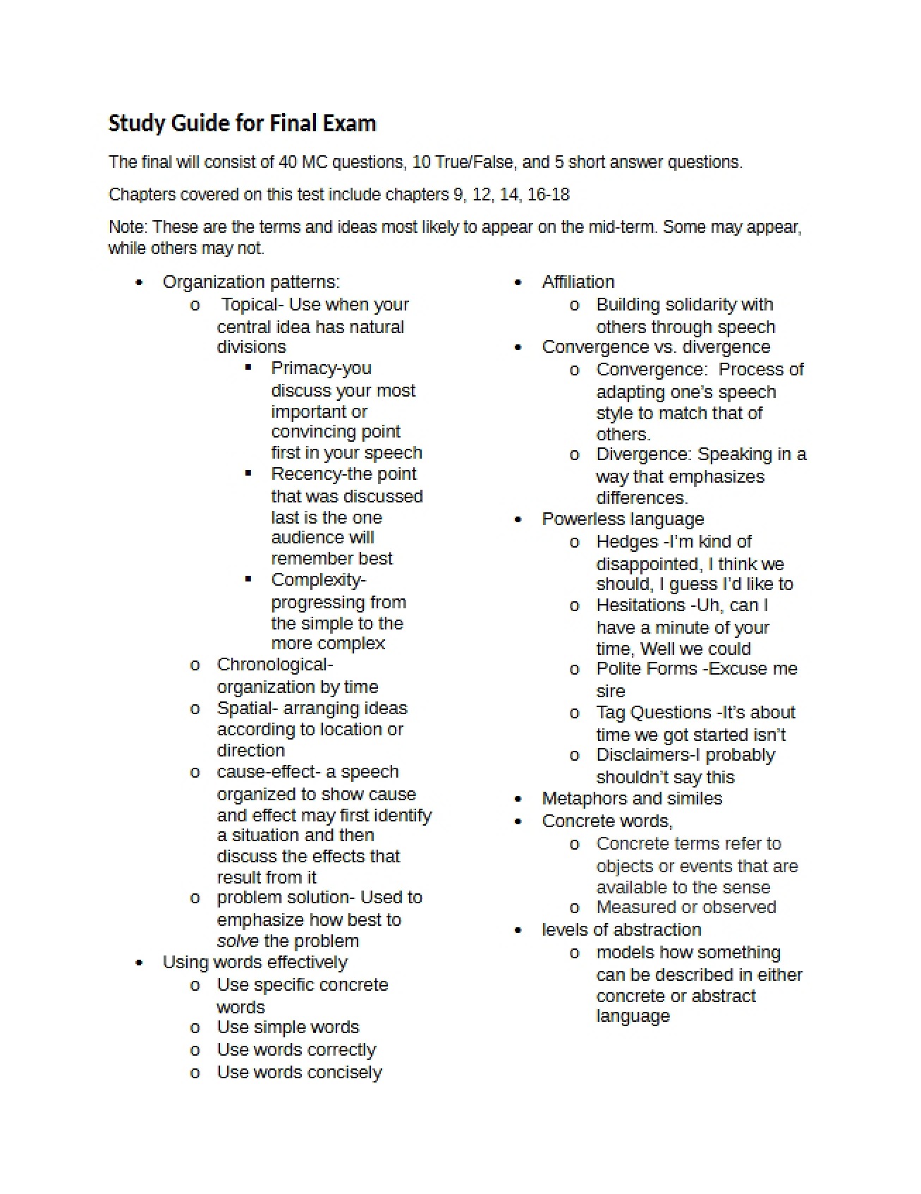 Public Speaking Final Review