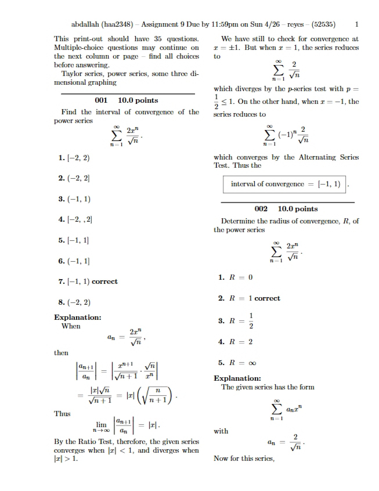 Calculus Assignment