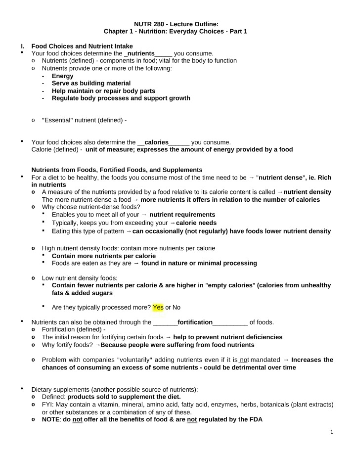 Nutrition - Everyday Choices - Chapter 1 Lecture Outline Part 1