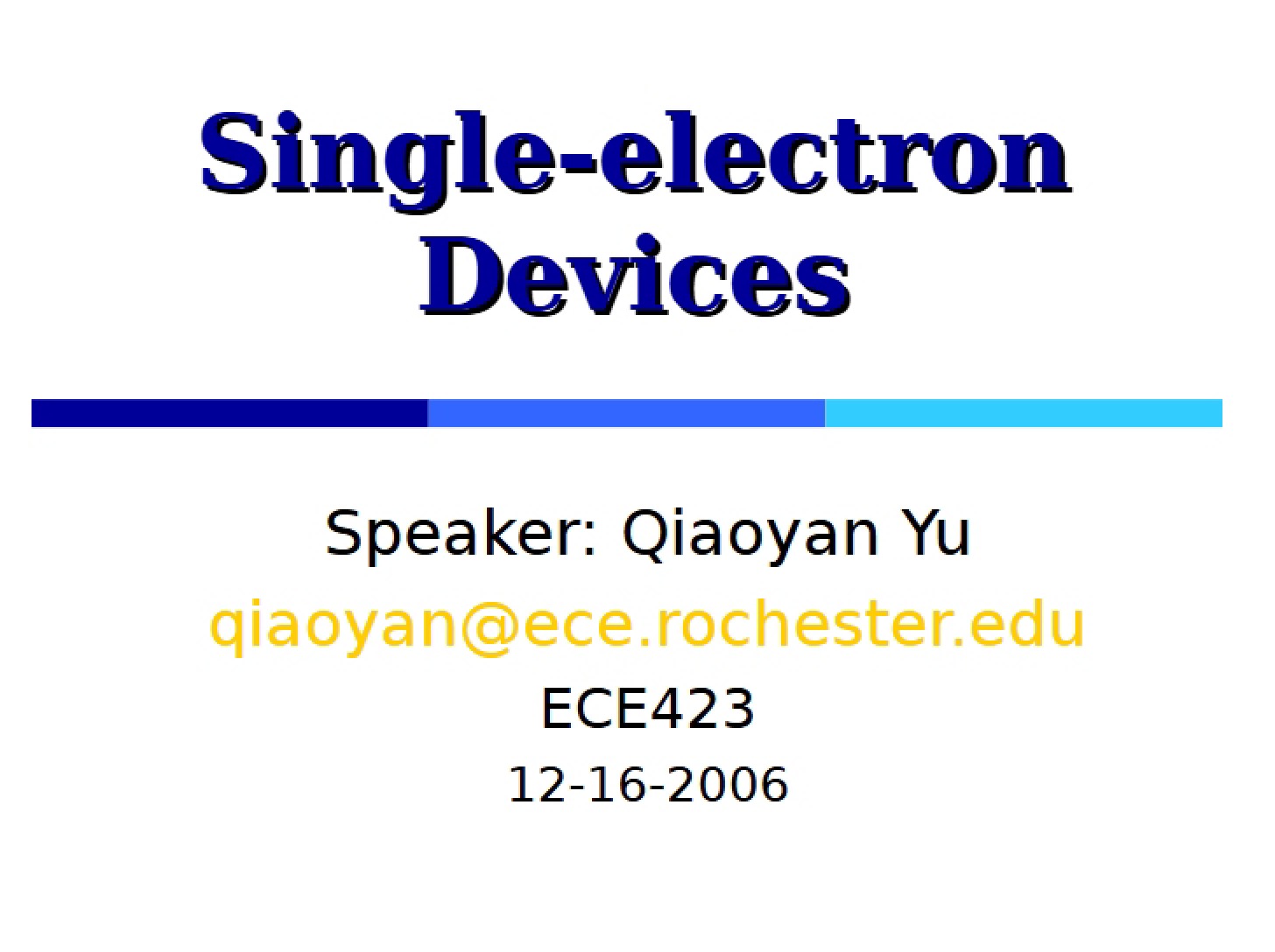 Single-Electron Devices Notes