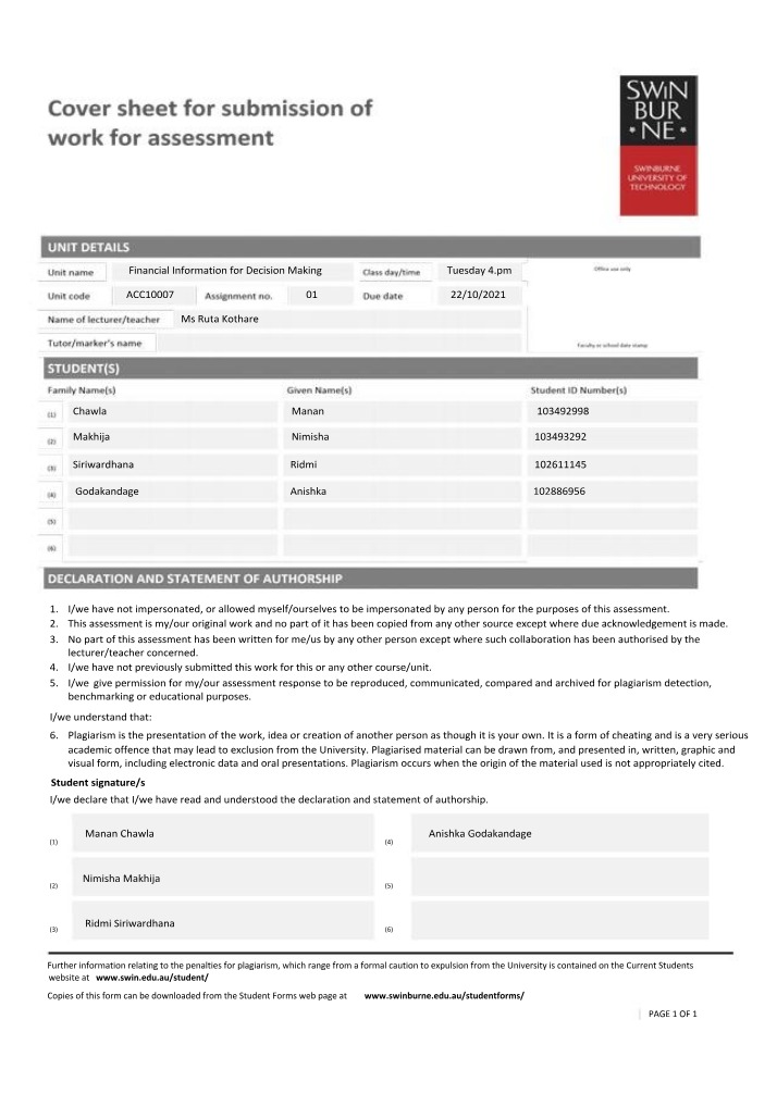 ACC10007 Group Information