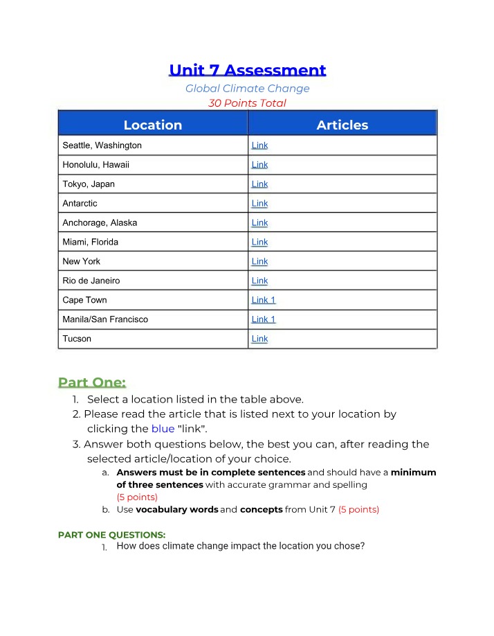 Unit 7 - Global Climate Change Assessment