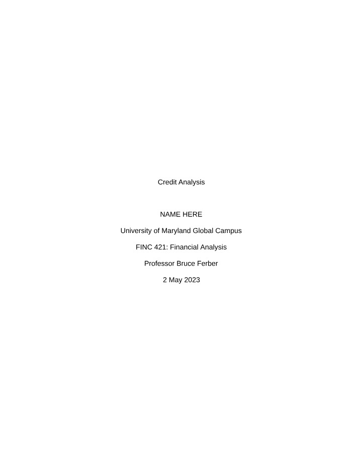 FINC421 - Credit Analysis