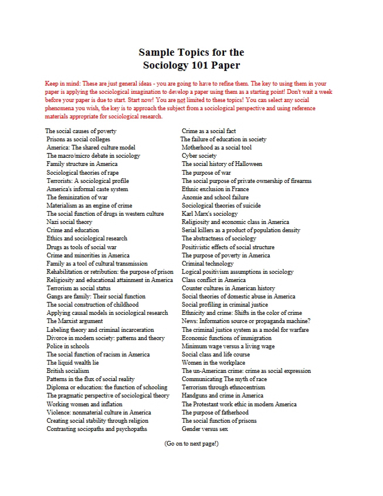 Paper Topic Examples for Sociology