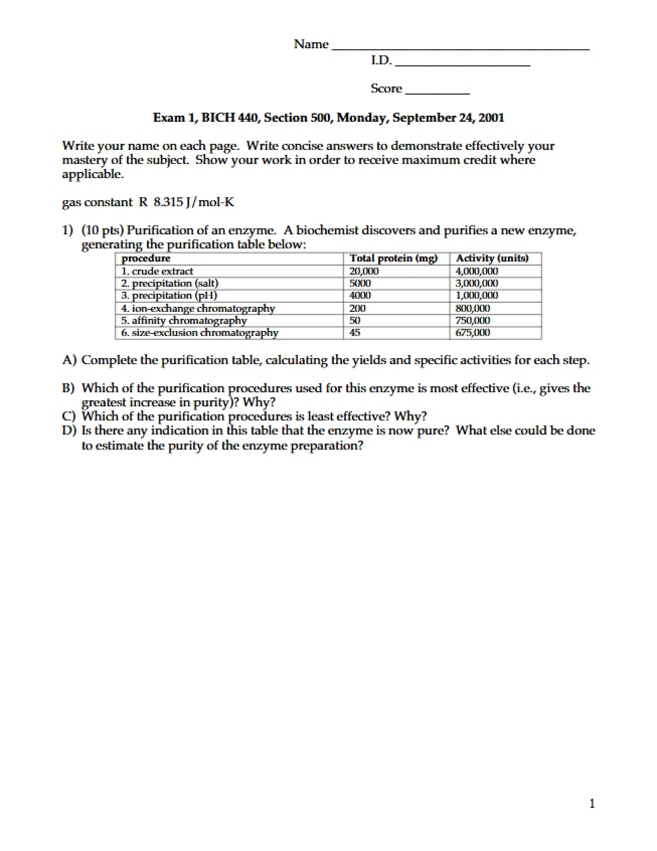 Test from the First Section of Biochemistry I
