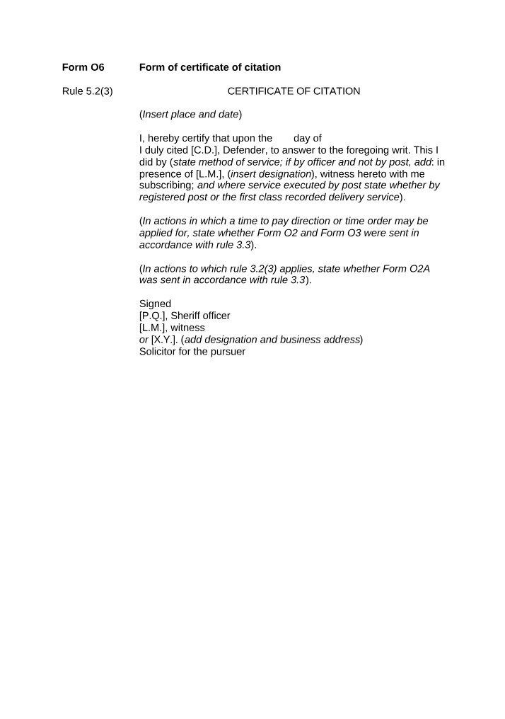 Certificate of Citation - Form O6