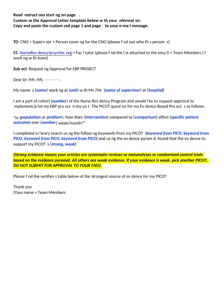 EBP Project Approval Request - Strong Evidence Synthesis