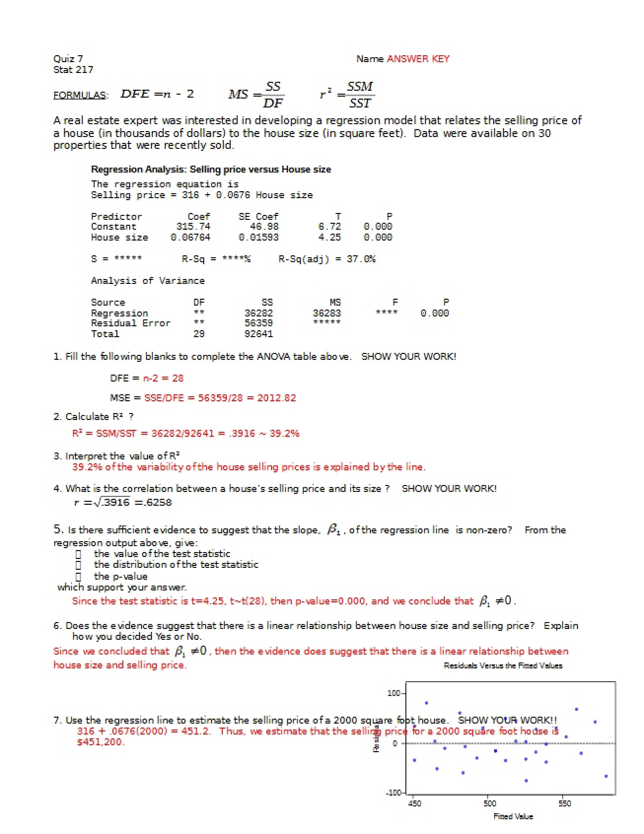 Key for Quiz 7